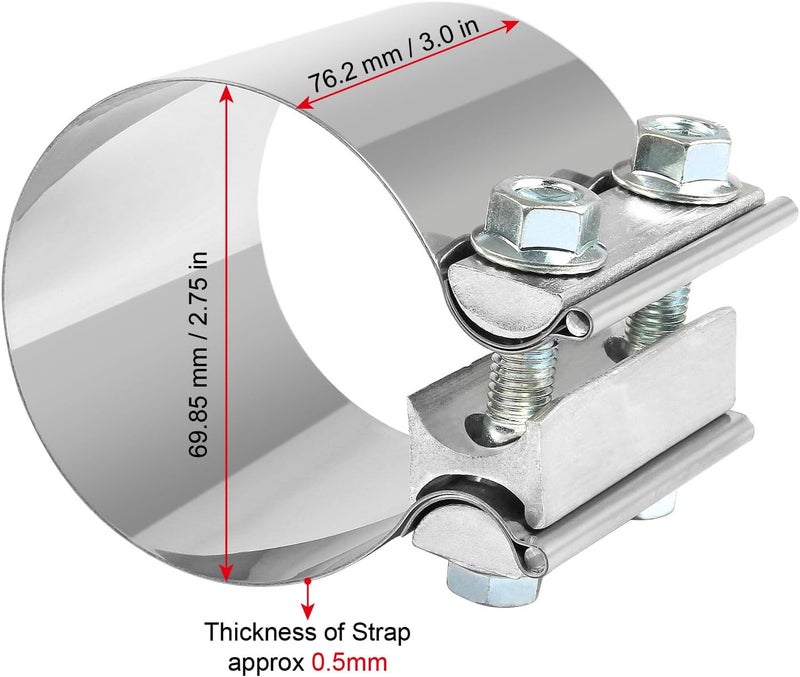 DOCAS 2.75 Inch 2.75" Butt Joint Exhaust Band Clamp Sleeve Stainless Steel 2pcs - Image 2